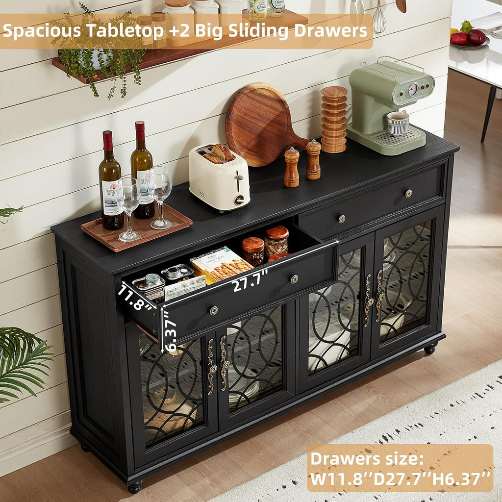 Black Farmhouse Glass‑Door Sideboard Cabinet