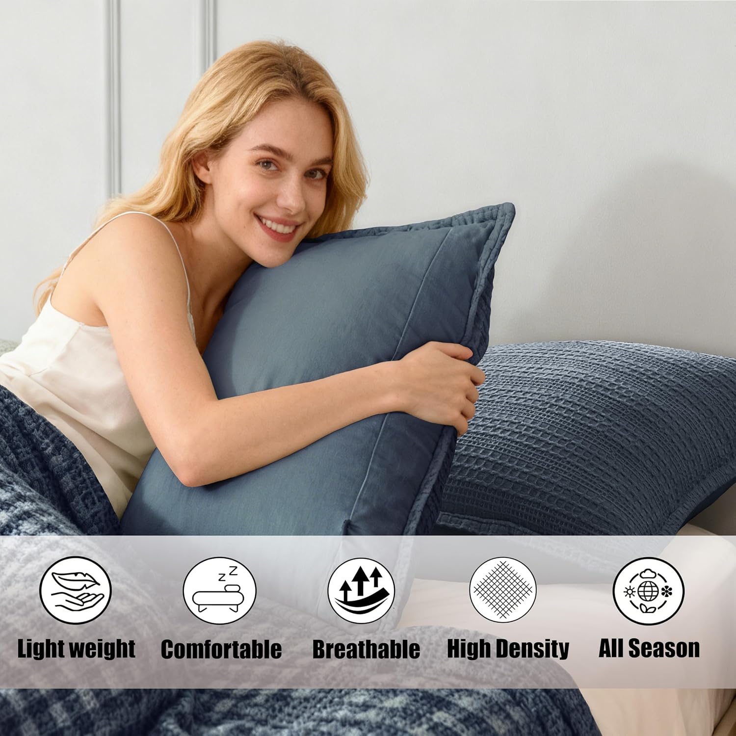 Blue‑Grey Cotton Decor Pillow Covers Set