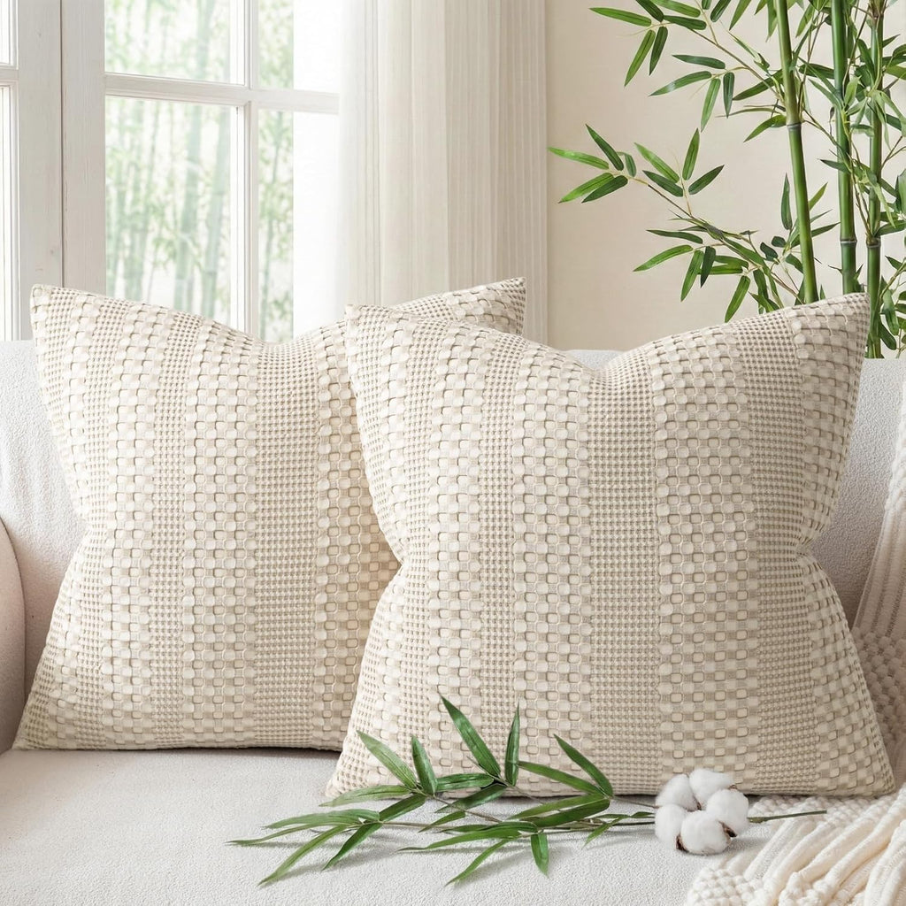Beige Waffle Weave Pillow Covers 2‑Pack