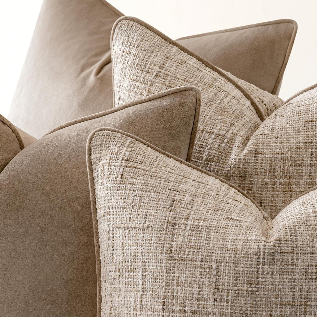 Khaki Textured Throw Pillow Covers 4‑Pack