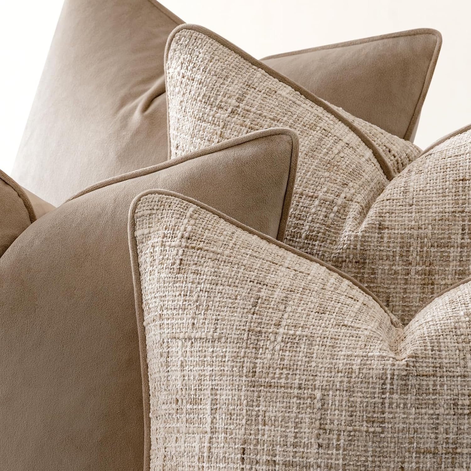 Khaki Textured Throw Pillow Covers 4‑Pack