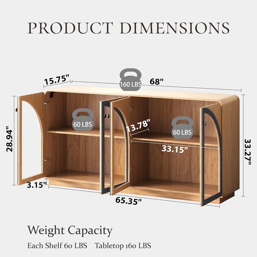 Black LED Glass‑Door Sideboard Storage Cabinet