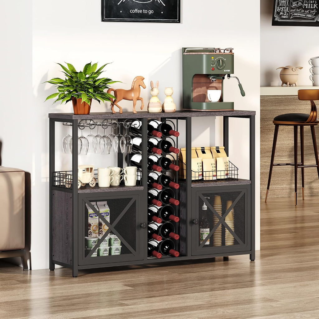 Grey Wooden Home Wine Bar Storage Cabinet