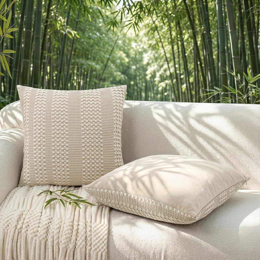 Beige Waffle Weave Pillow Covers 2‑Pack