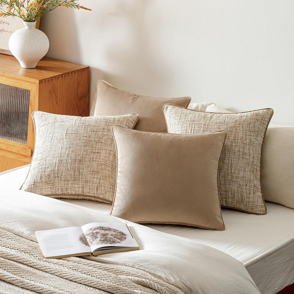 Khaki Textured Throw Pillow Covers 4‑Pack