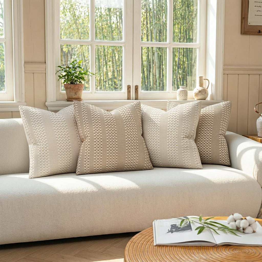 Beige Waffle Weave Pillow Covers 2‑Pack