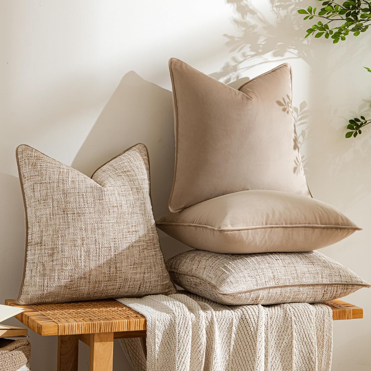 Khaki Textured Throw Pillow Covers 4‑Pack