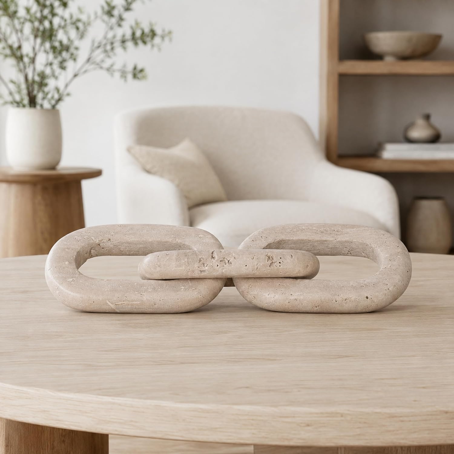 Tan Travertine Chain‑Link Home Sculpture Decor