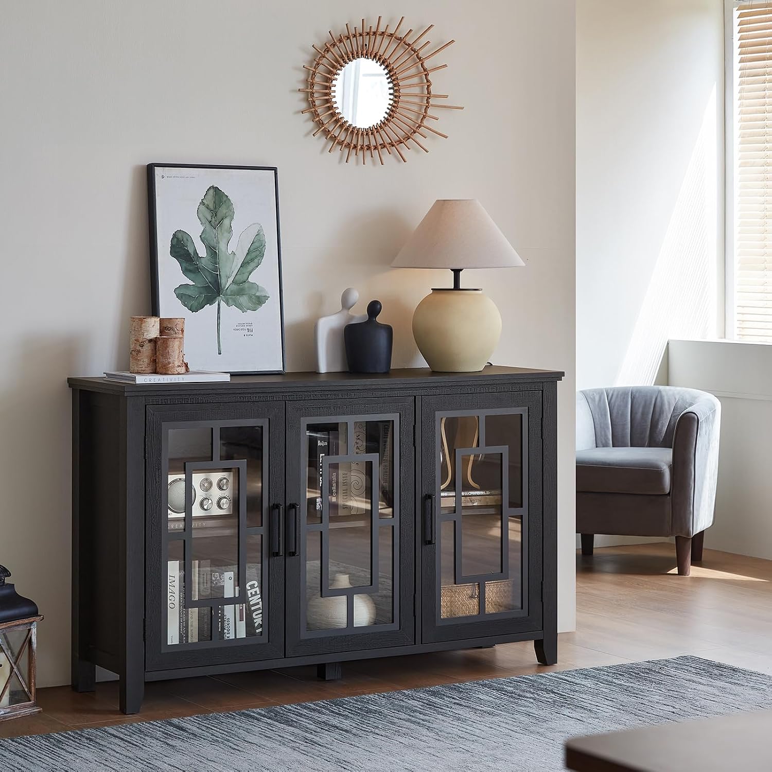 Black Farmhouse Large Sideboard Storage Cabinet