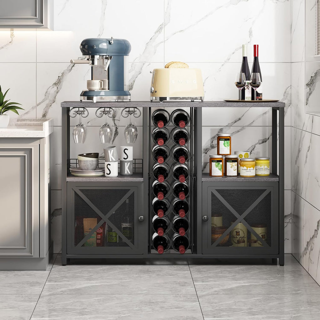 Grey Wooden Home Wine Bar Storage Cabinet