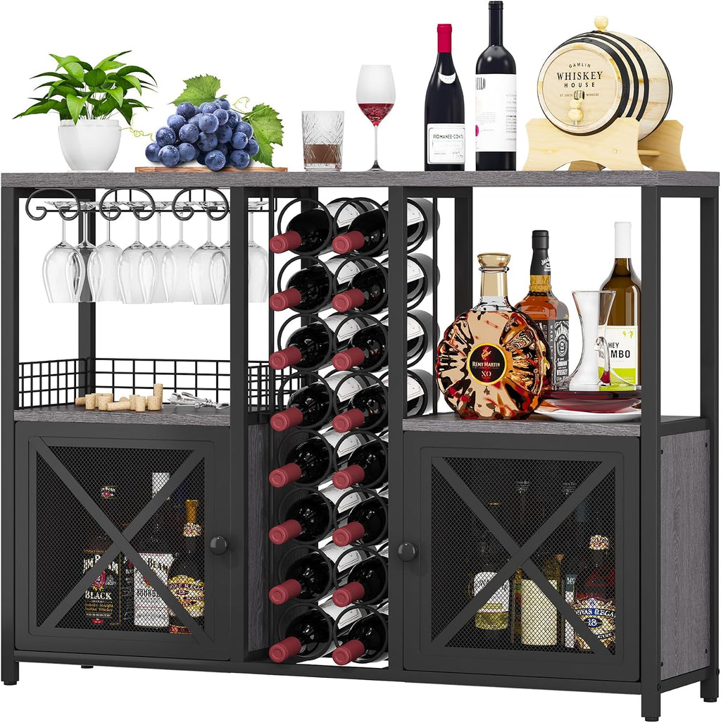 Grey Wooden Home Wine Bar Storage Cabinet