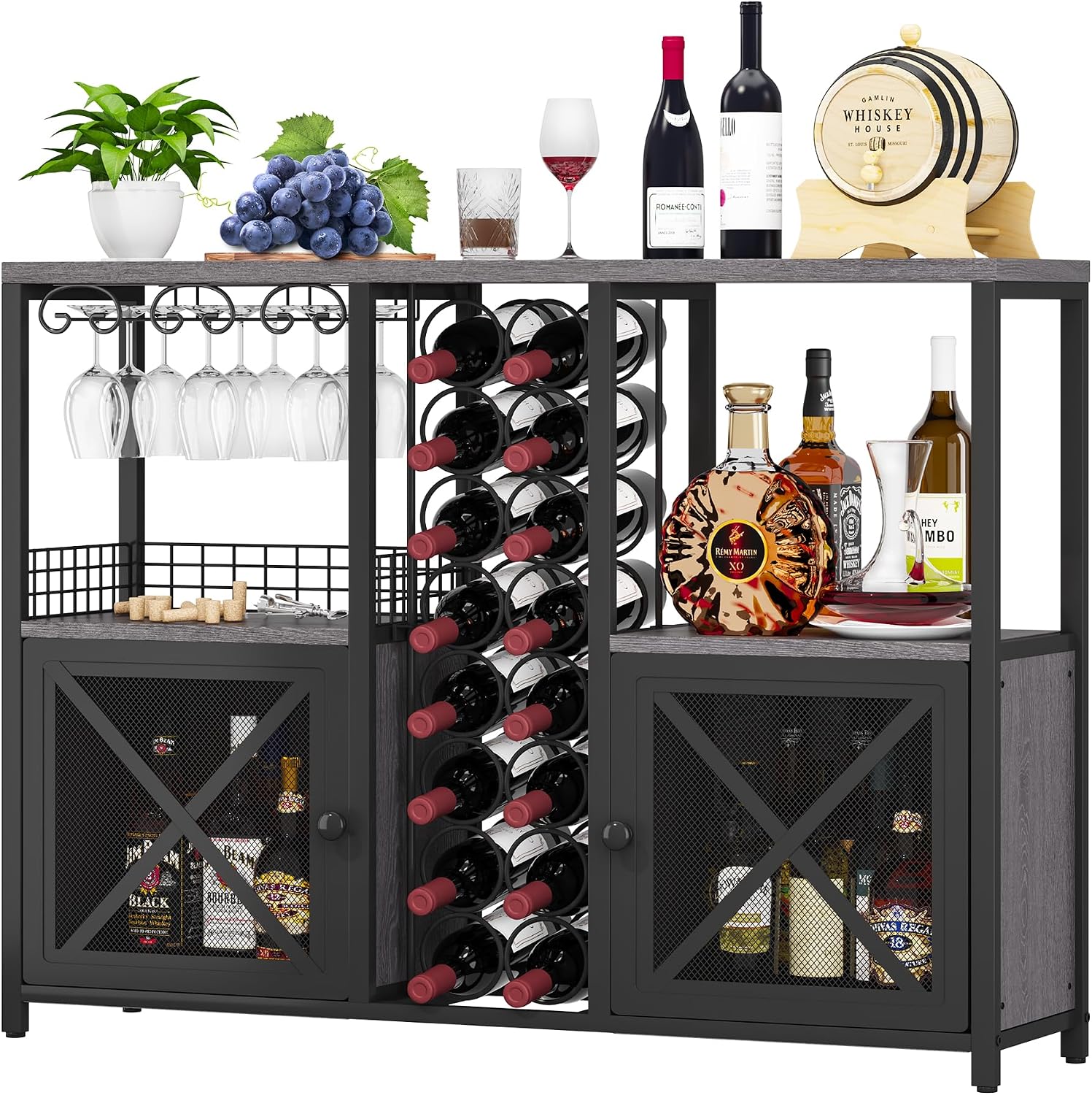 Grey Wooden Home Wine Bar Storage Cabinet
