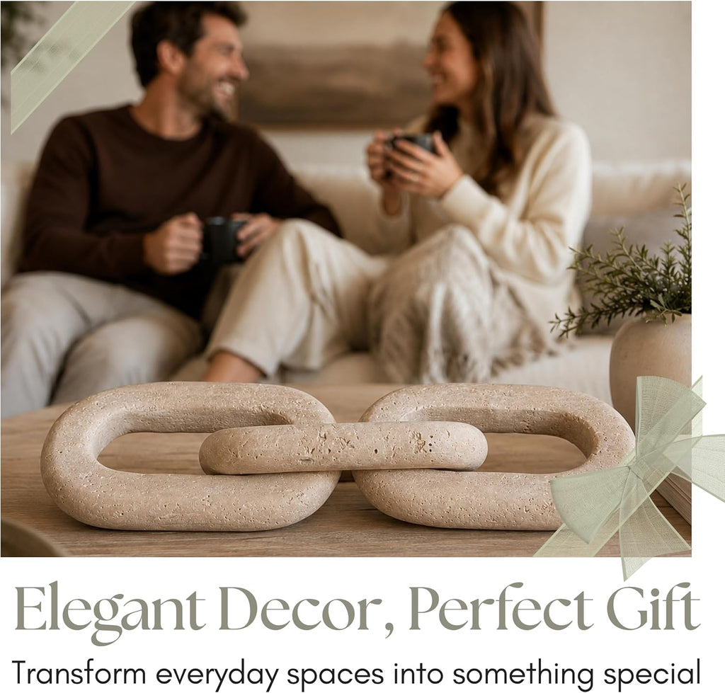Tan Travertine Chain‑Link Home Sculpture Decor