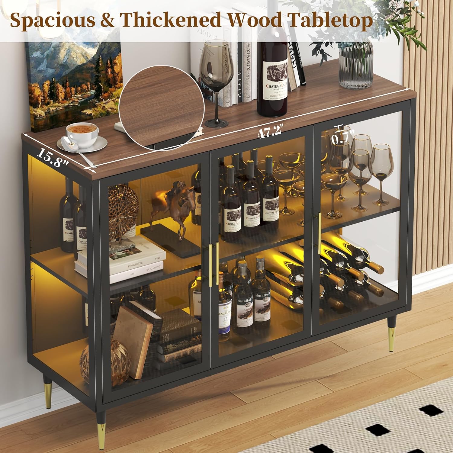 Glass LED‑Lit Kitchen Sideboard Buffet Cabinet