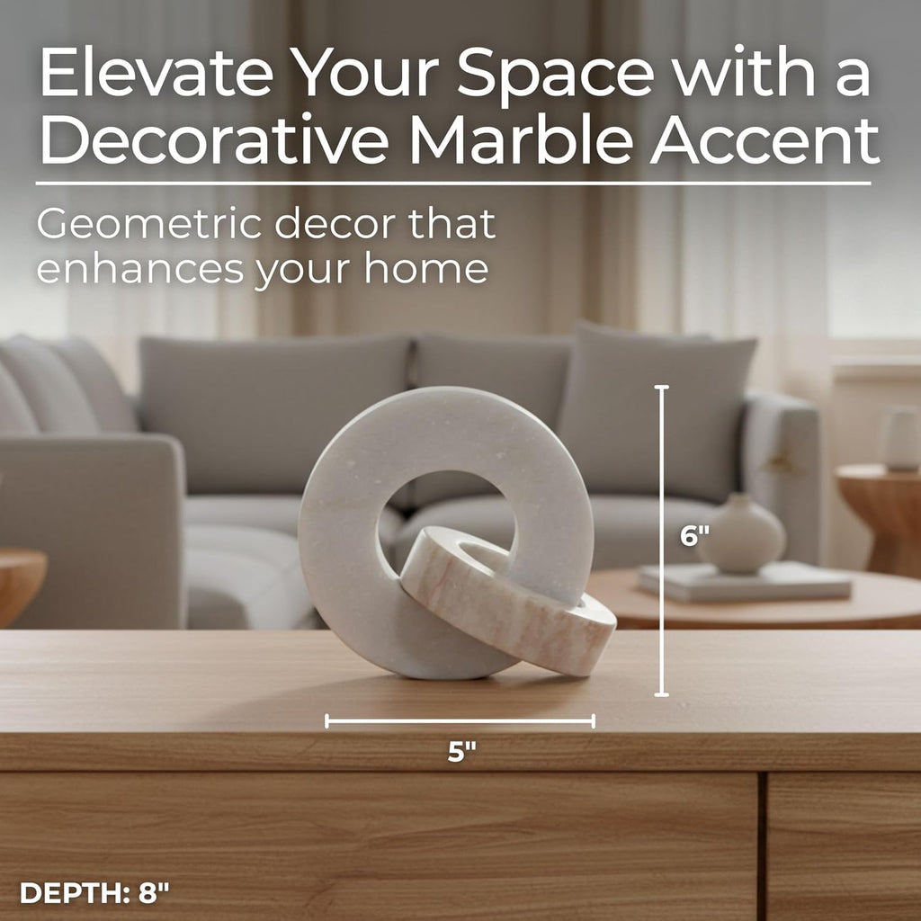 Modern White‑Beige Marble Double‑Ring Sculpture