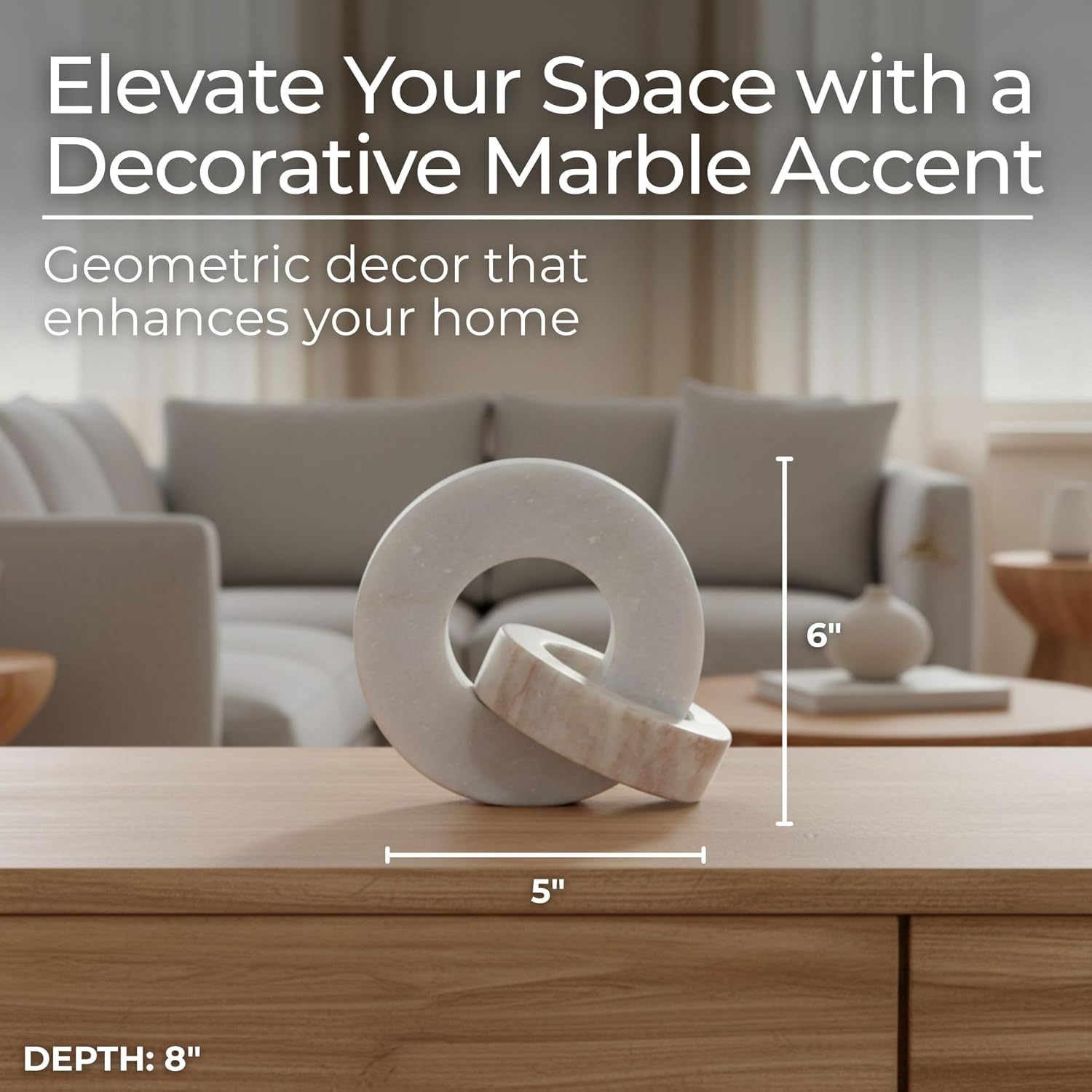 Modern White‑Beige Marble Double‑Ring Sculpture