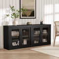 Black Glass‑Door Kitchen Sideboard Cabinet