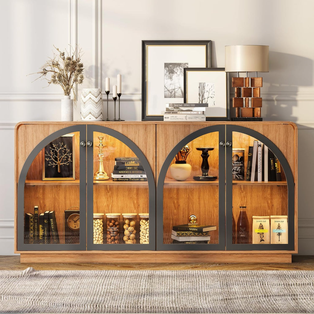 Black LED Glass‑Door Sideboard Storage Cabinet