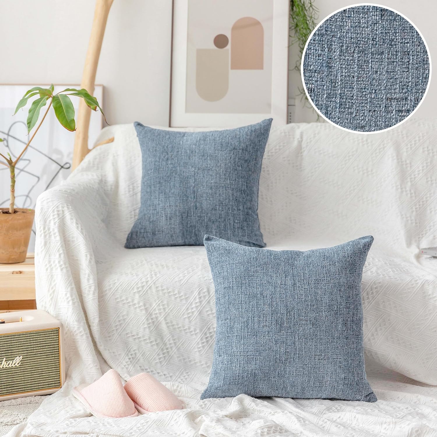 Blue Striped Velvet Pillow Covers Set Of 2