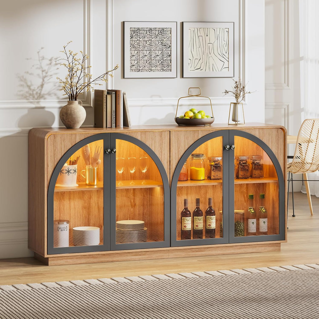 Black LED Glass‑Door Sideboard Storage Cabinet
