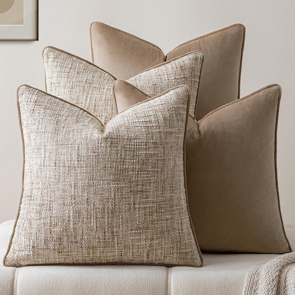 Khaki Textured Throw Pillow Covers 4‑Pack