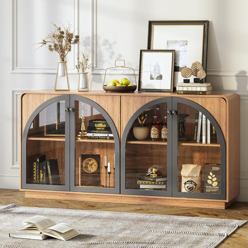 Black LED Glass‑Door Sideboard Storage Cabinet